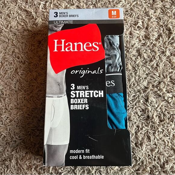 NWT! Hanes Originals Men’s Stretch Boxer Briefs 3 Pack Size Medium 32”-34” - Picture 1 of 3